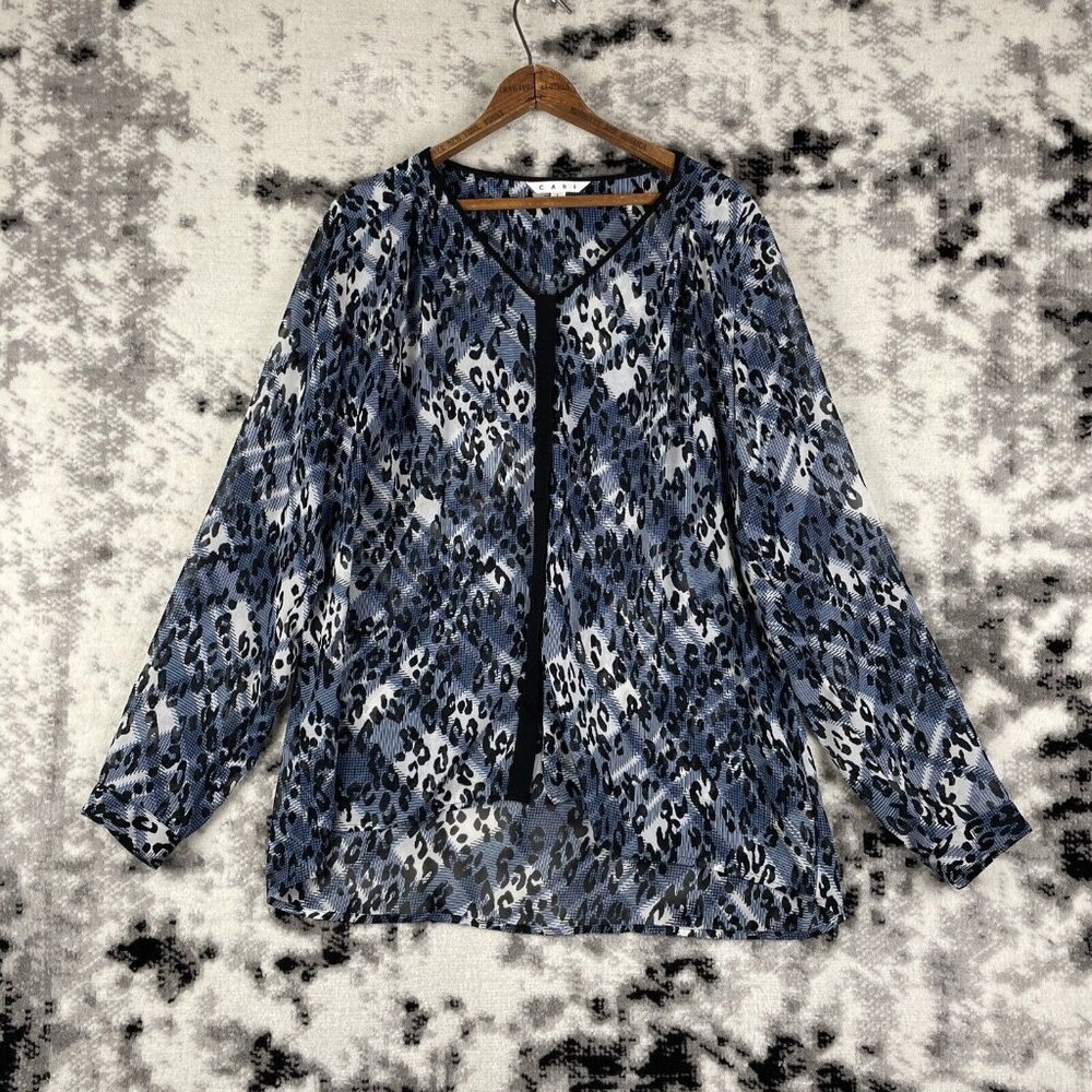 Cabi Blouse Womens Size Large Button Up Sheer V-Neck Animal Print Polyester